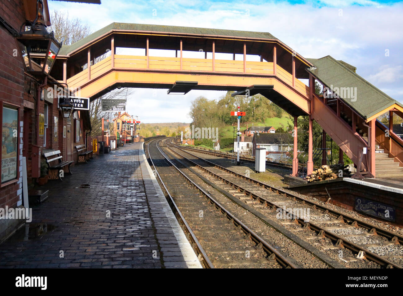 Severn valley Railway, England UK, 1940s appearance, WWII, WW2, Scenery and equipment Stock Photo