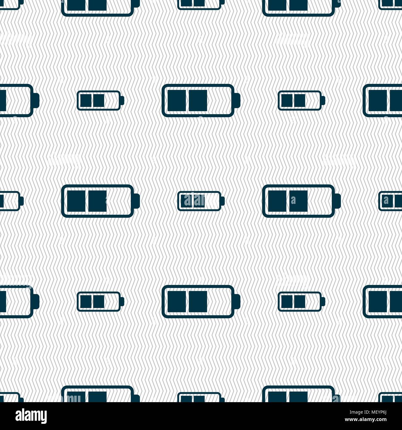 Battery half icon sign. Seamless pattern with geometric texture. Vector illustration Stock Vector