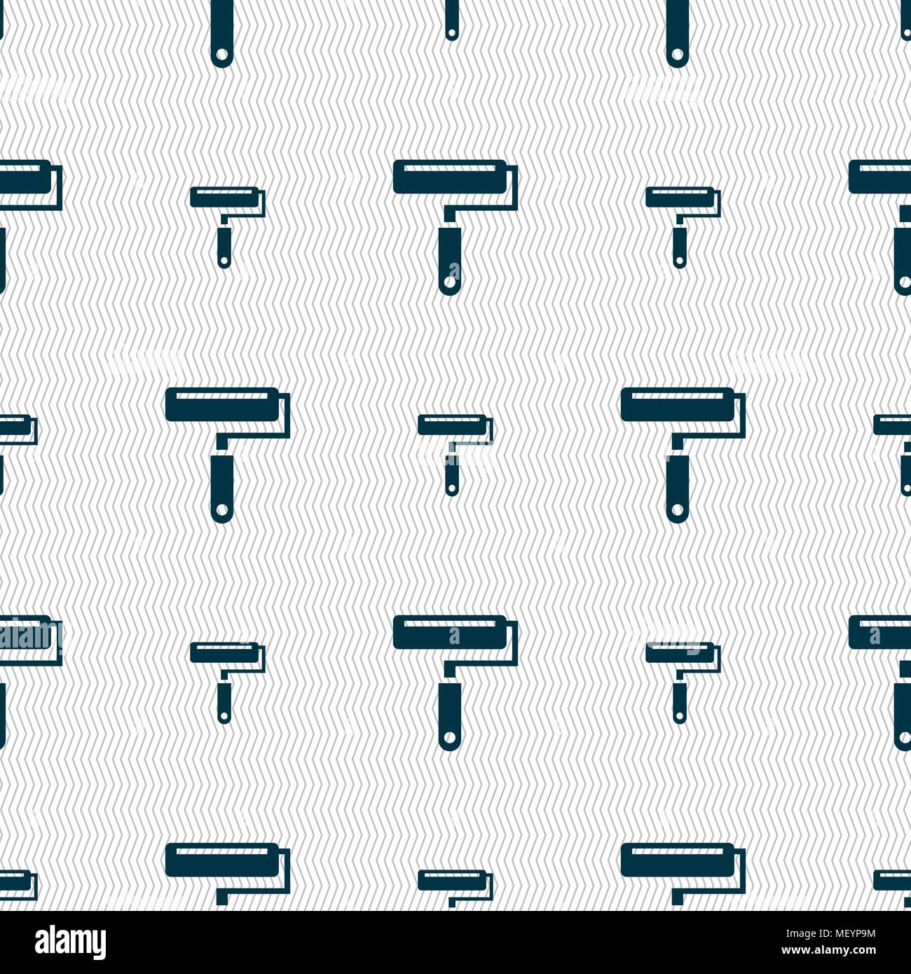 Paint roller icon sign. Seamless pattern with geometric texture. Vector illustration Stock Vector