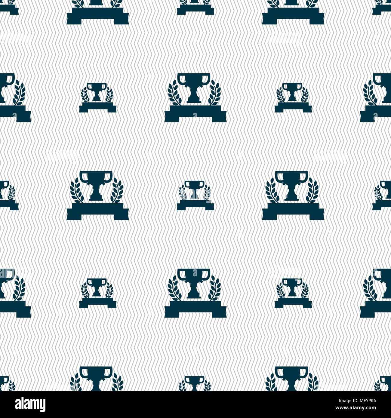 Trophy Cup icon sign. Seamless pattern with geometric texture. Vector illustration Stock Vector
