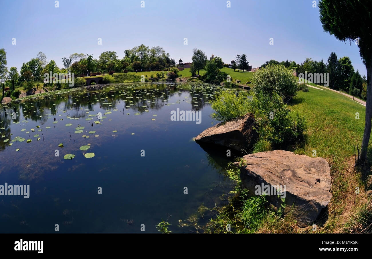 Lotus pond, New Vrindaban, West Virginia, USA Stock Photo - Alamy