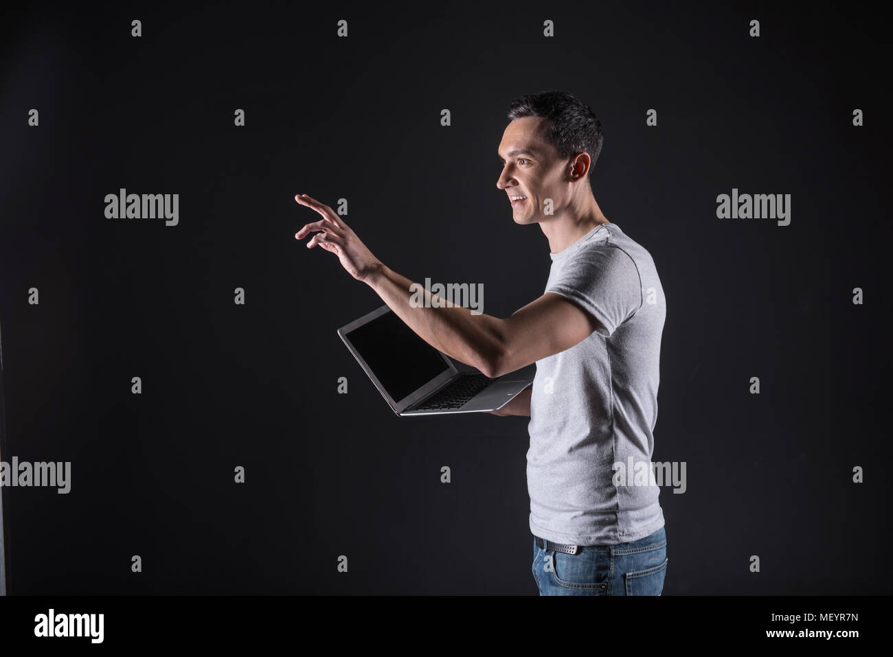 Happy smart programmer being at work Stock Photo - Alamy