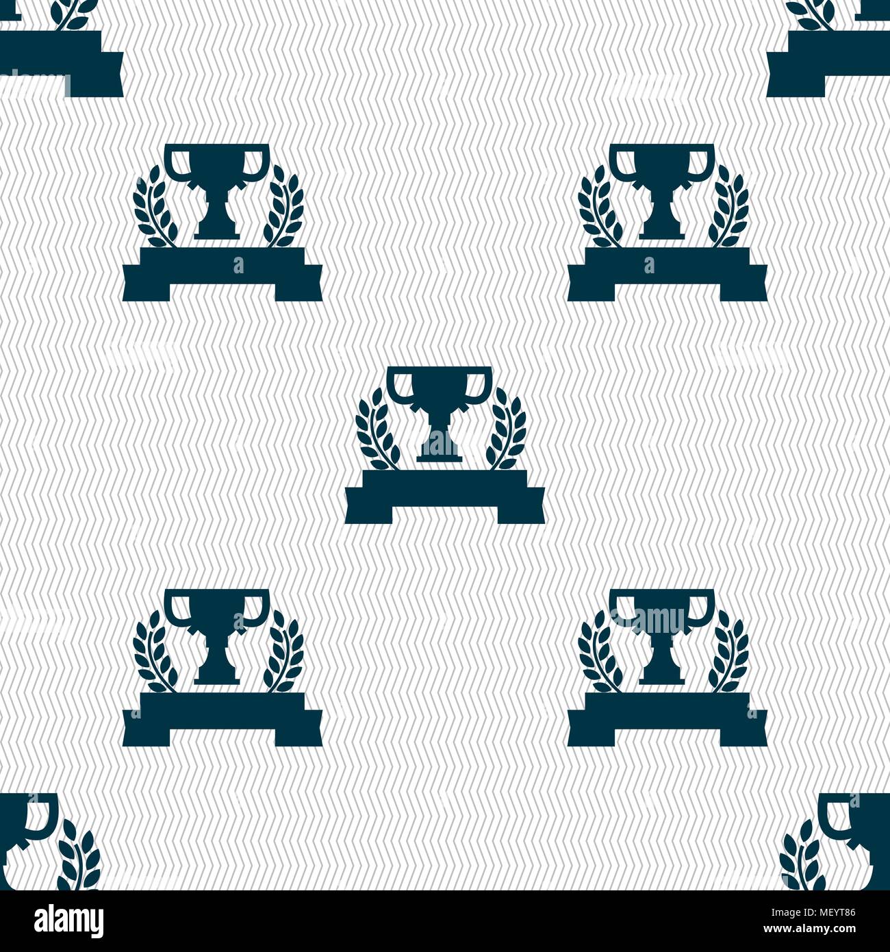 Trophy Cup icon sign. Seamless pattern with geometric texture. Vector illustration Stock Vector