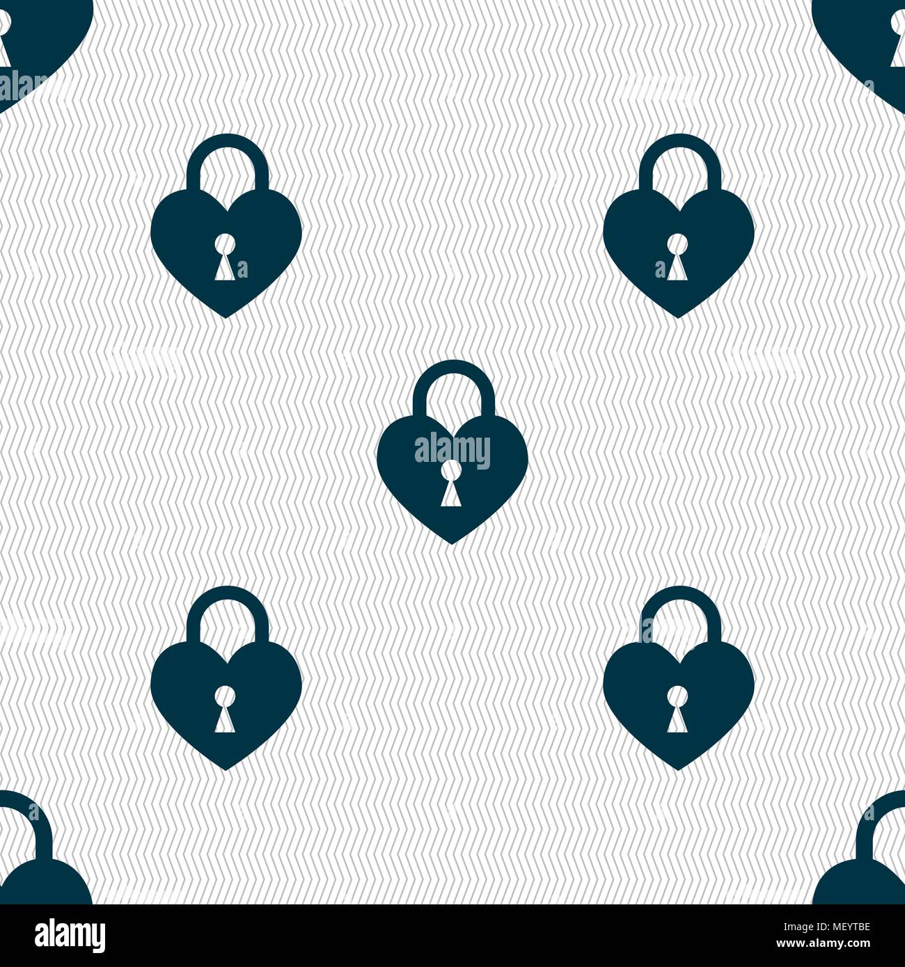Lock in the shape of heart icon sign. Seamless pattern with geometric ...