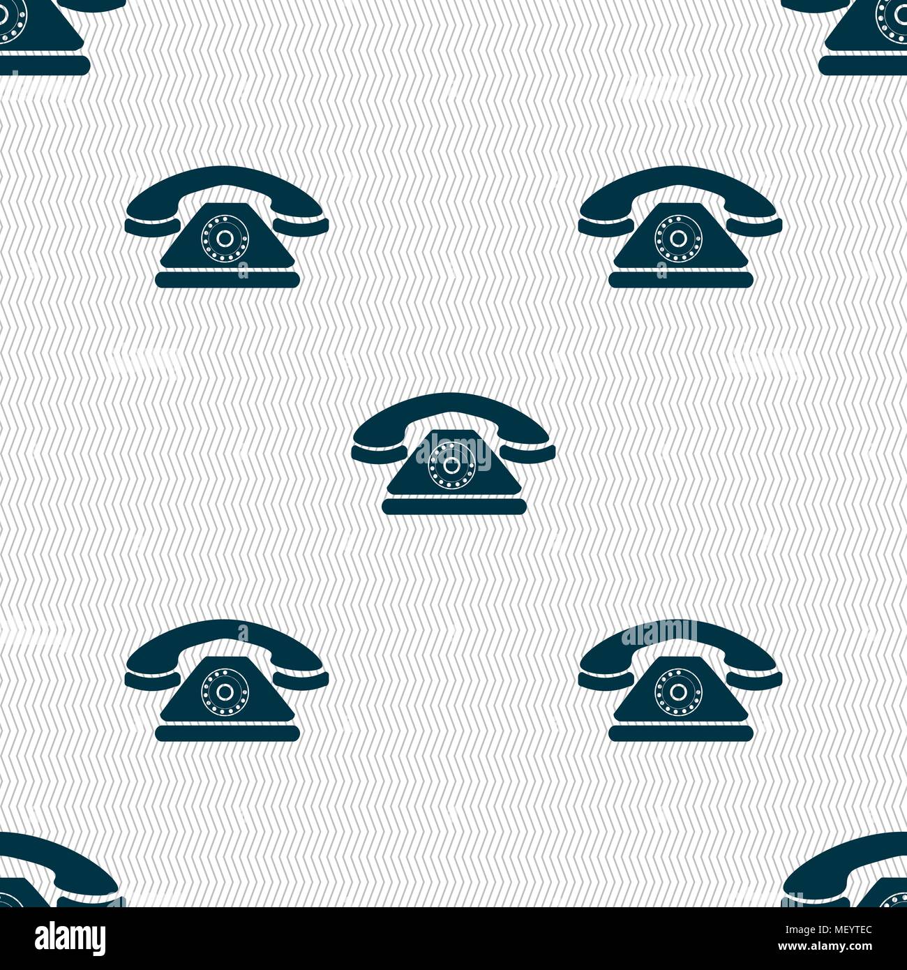 Retro telephone icon sign. Seamless pattern with geometric texture ...
