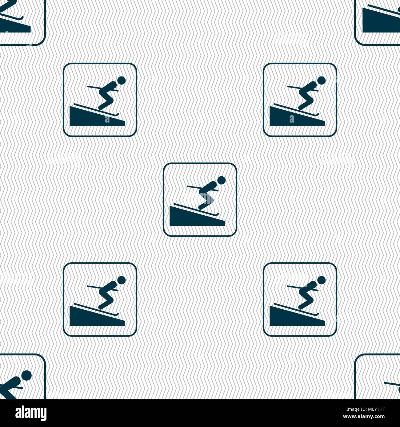 Skier sign. Seamless pattern with geometric texture. Vector illustration Stock Vector