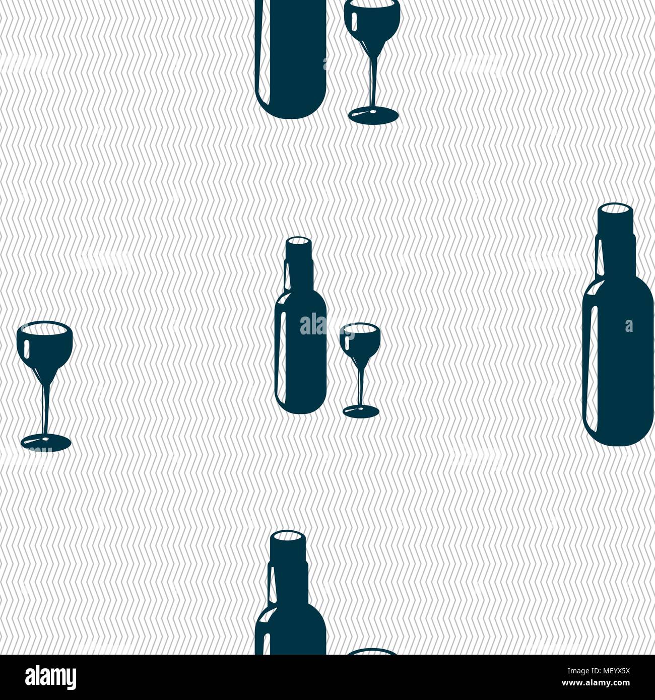 Bottle of wine and glass icon sign. Seamless pattern with geometric ...
