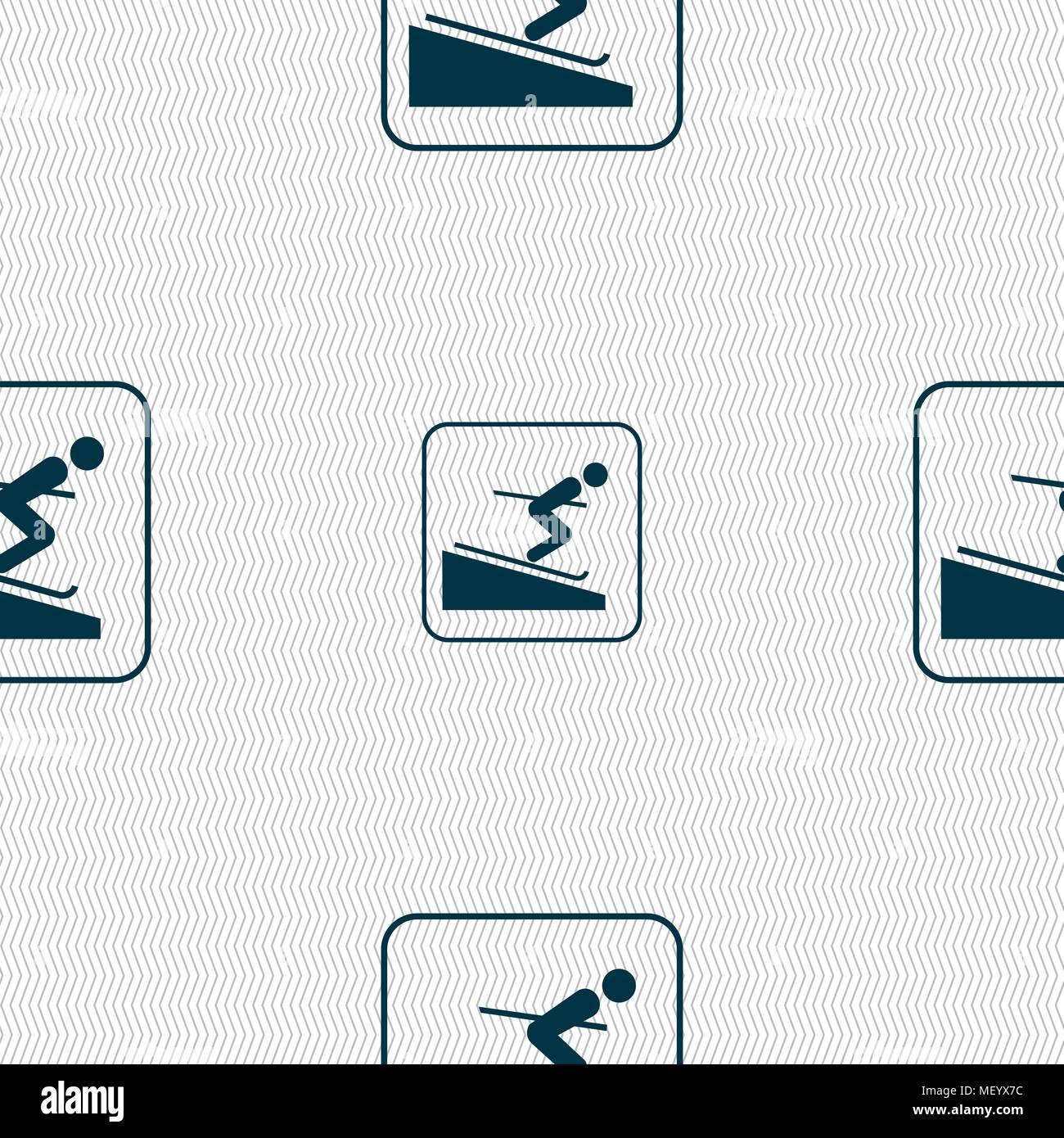 Skier sign. Seamless pattern with geometric texture. Vector illustration Stock Vector