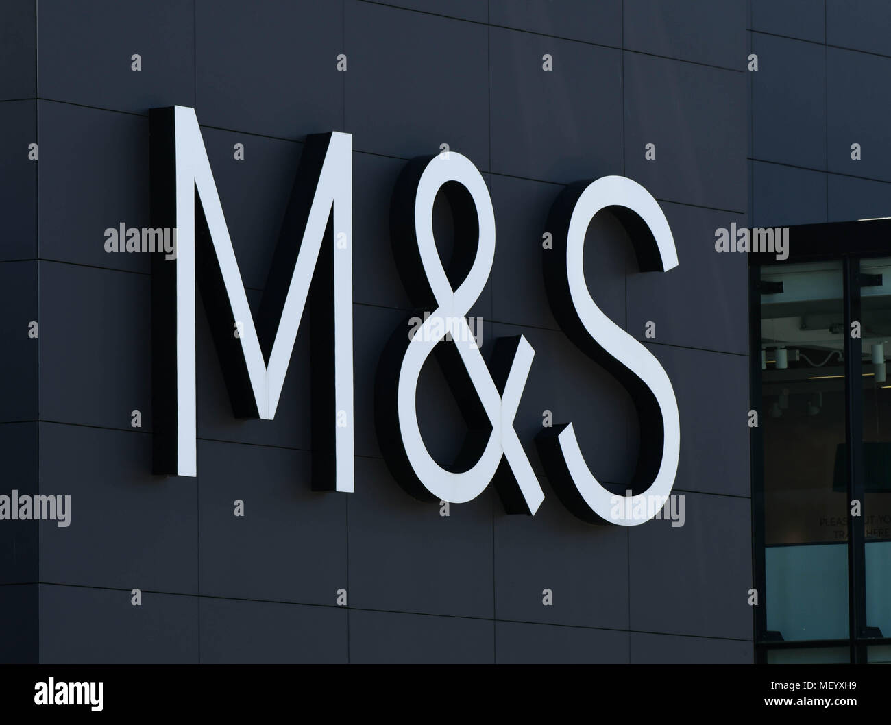 Sign above the entrance of the Marks & Spencer store in the town's retail park Stock Photo