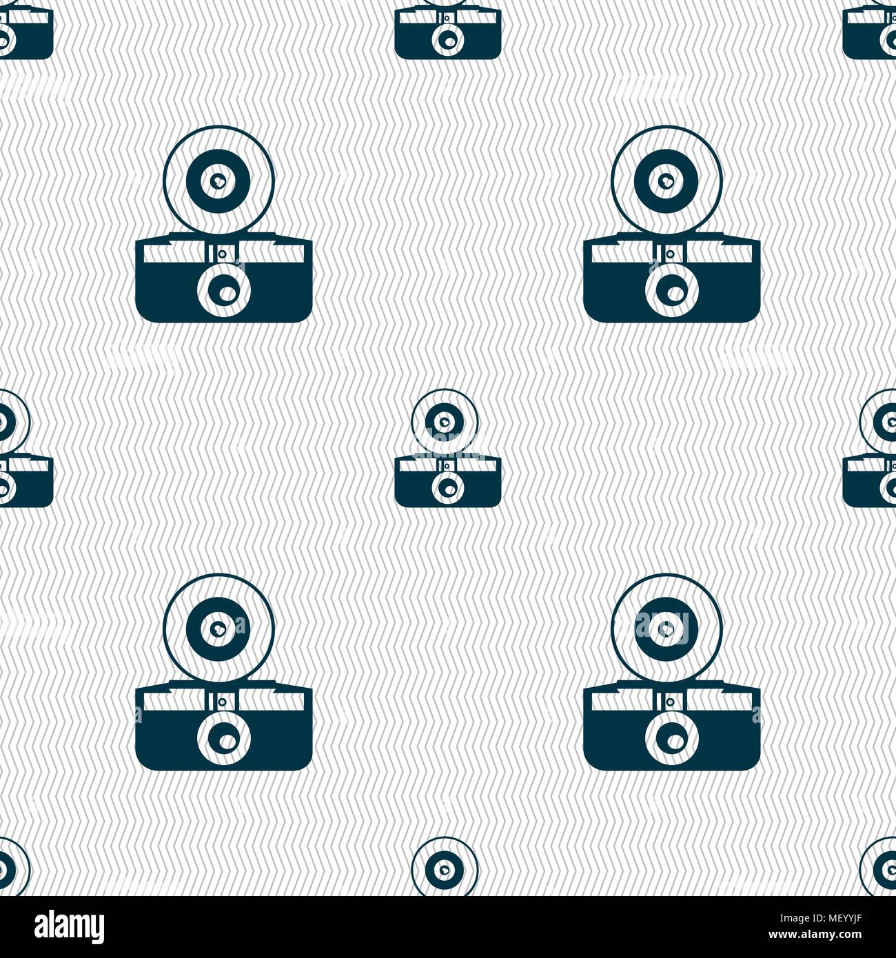 retro photo camera icon sign. Seamless pattern with geometric texture ...