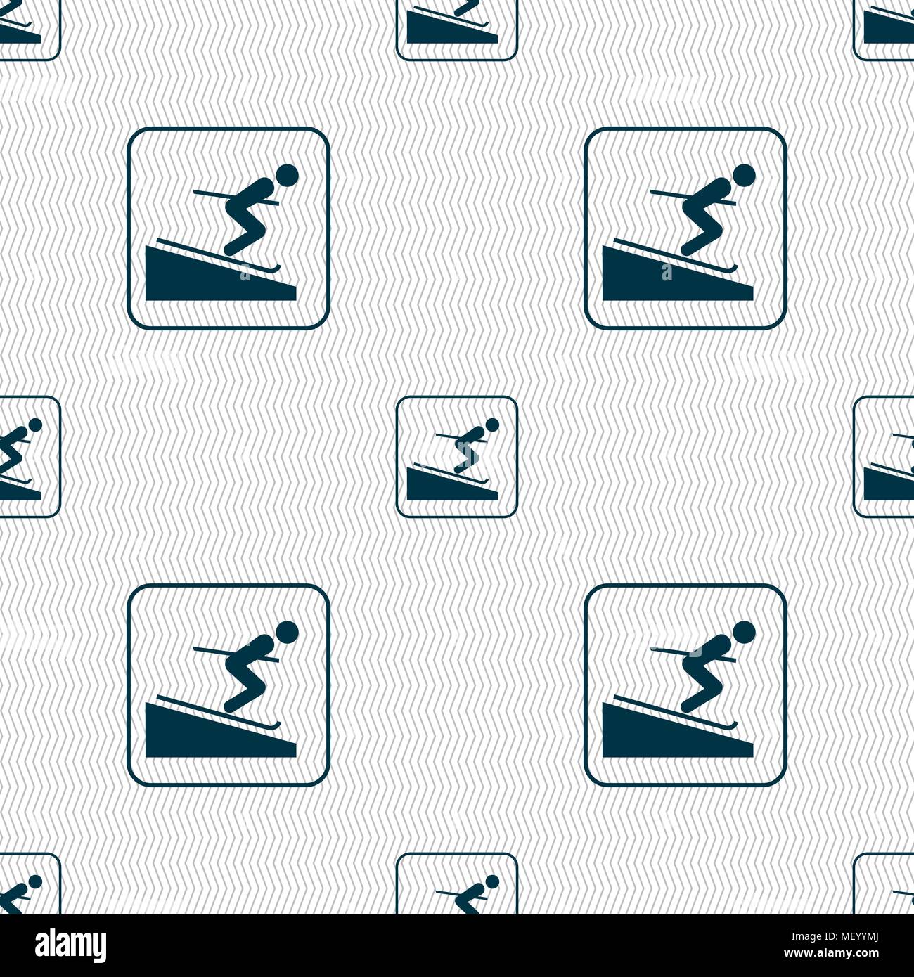 Skier sign. Seamless pattern with geometric texture. Vector illustration Stock Vector