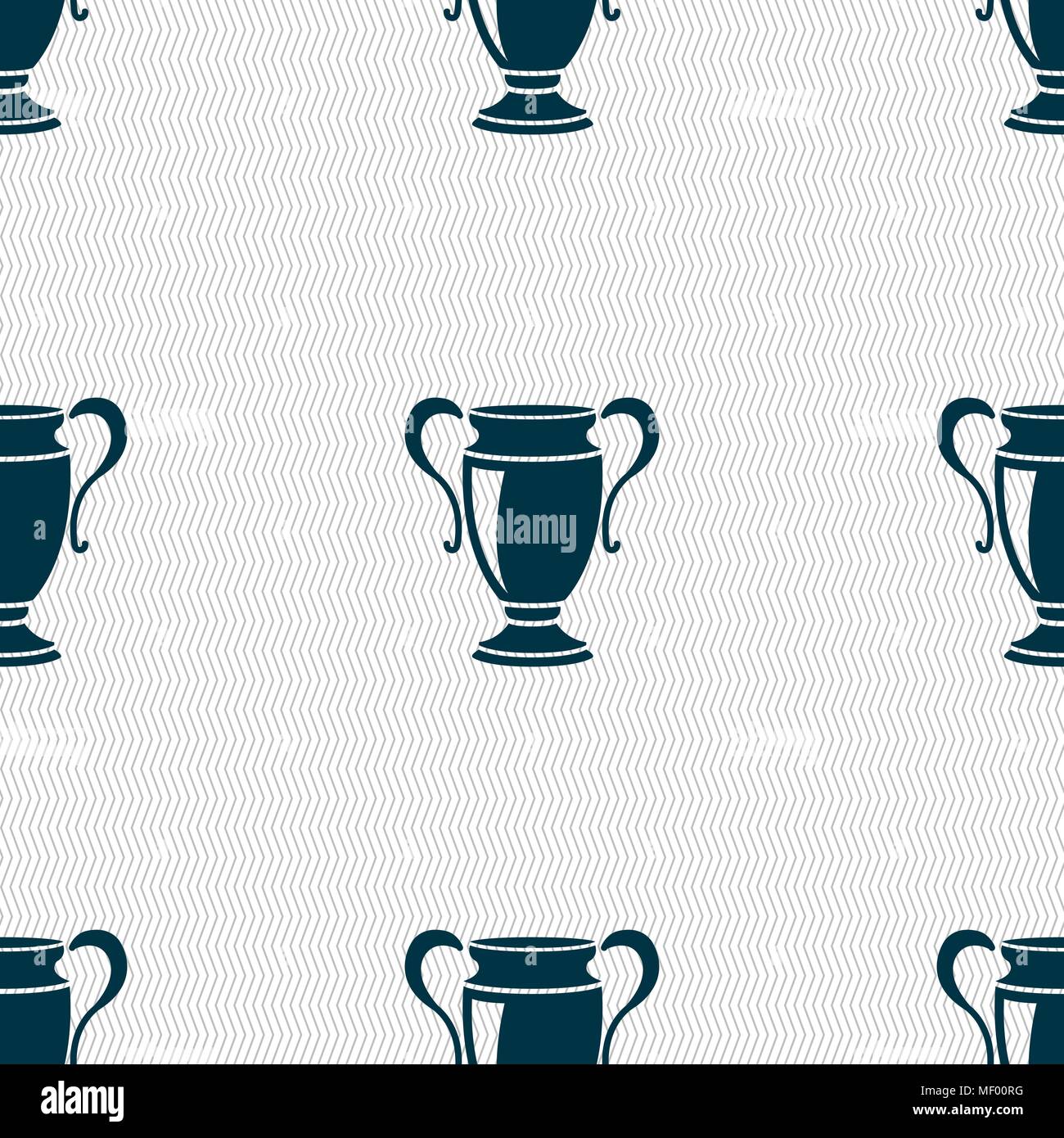Trophy icon sign. Seamless pattern with geometric texture. Vector illustration Stock Vector
