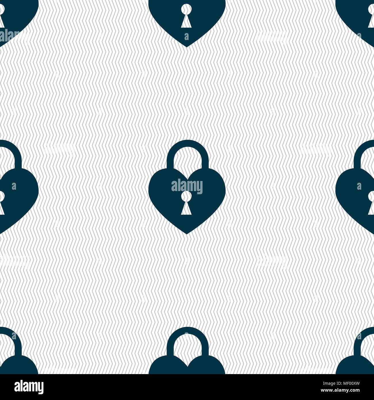 Lock in the shape of heart icon sign. Seamless pattern with geometric ...