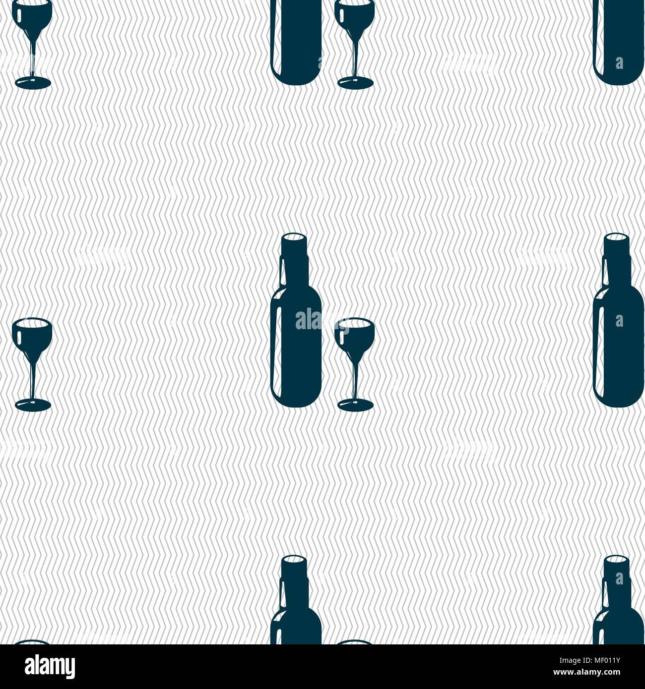 Bottle of wine and glass icon sign. Seamless pattern with geometric ...