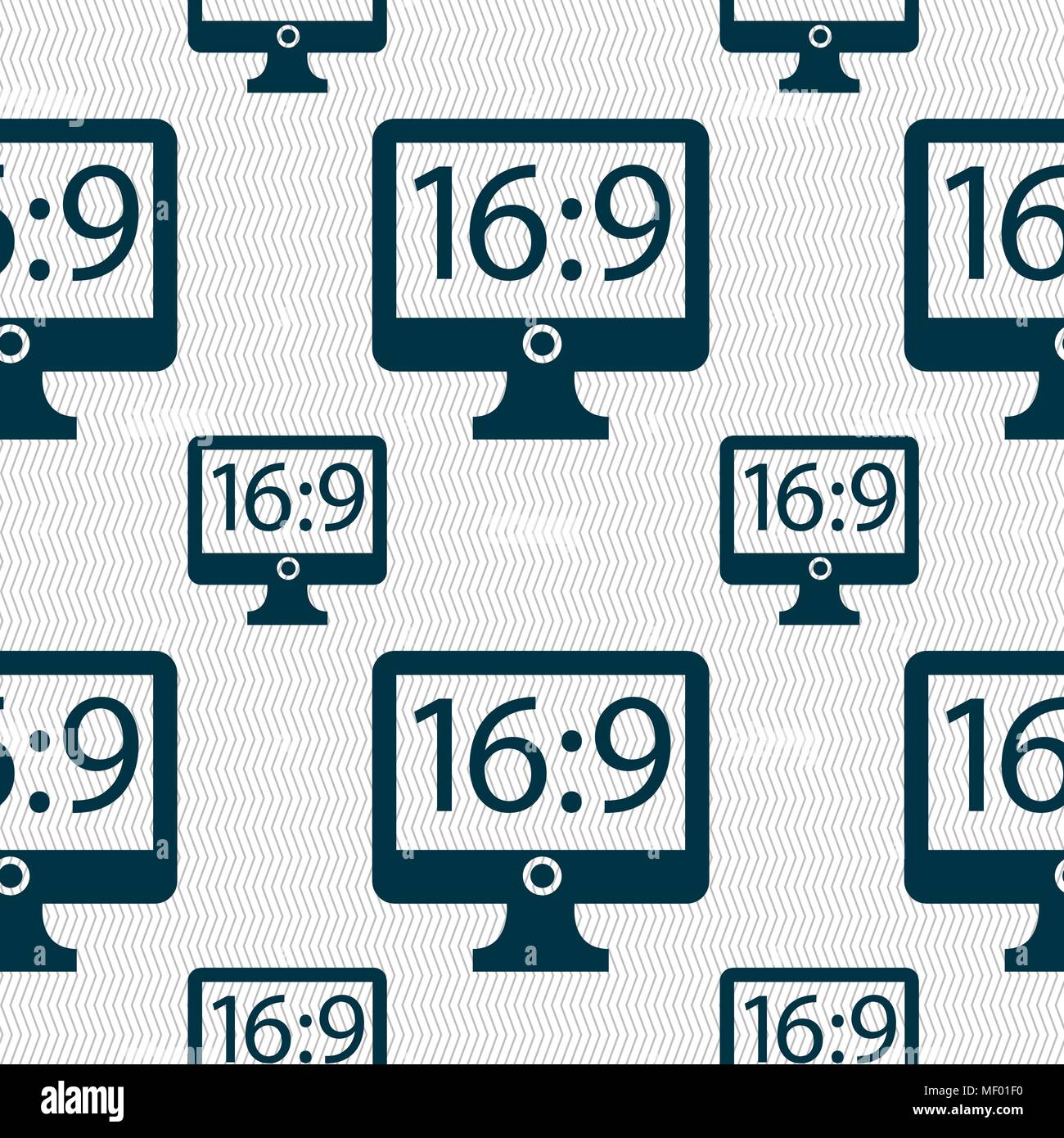 Aspect ratio 16:9 widescreen tv icon sign. Seamless pattern with geometric texture. Vector illustration Stock Vector