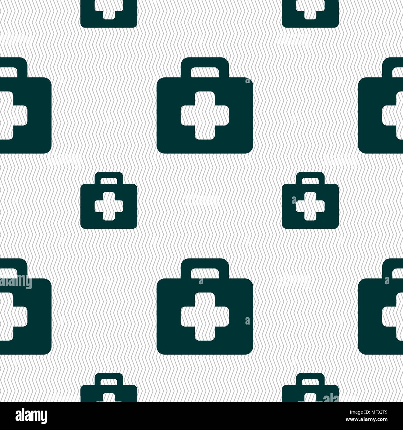 first aid kit icon sign. Seamless pattern with geometric texture ...