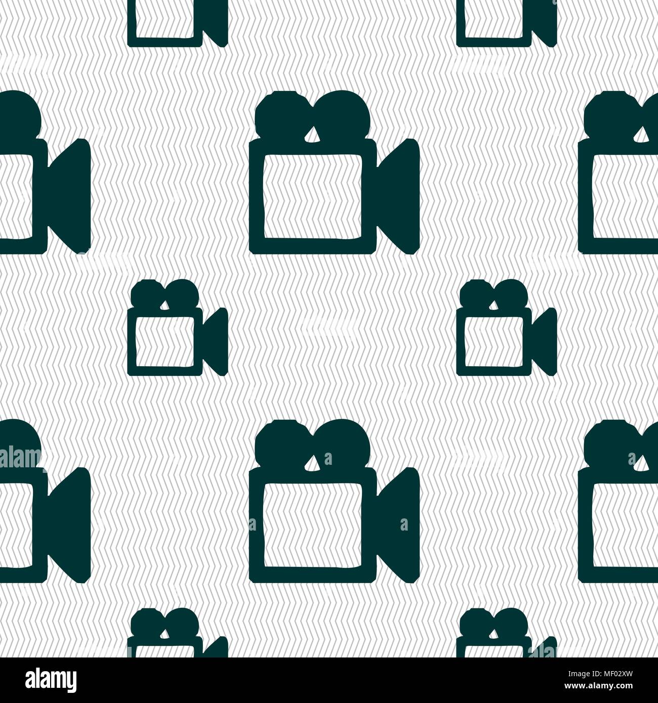 camcorder icon sign. Seamless pattern with geometric texture. Vector illustration Stock Vector