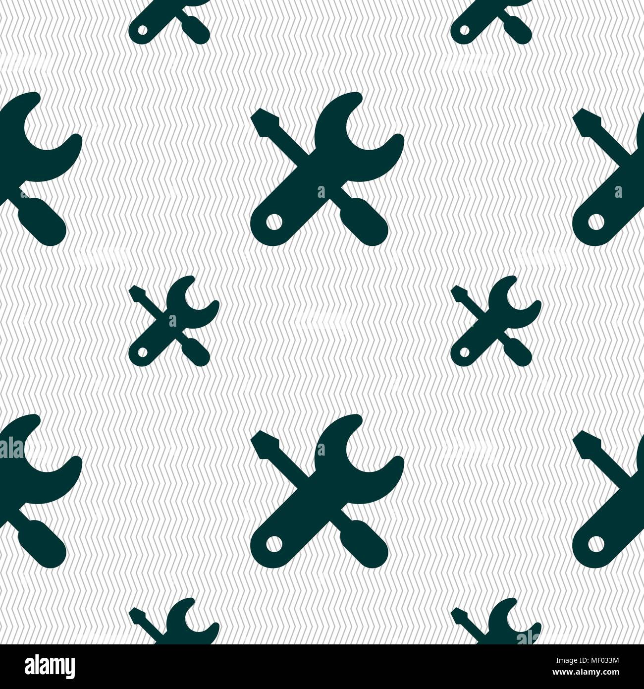 screwdriver, key, settings icon sign. Seamless pattern with geometric texture. Vector illustration Stock Vector