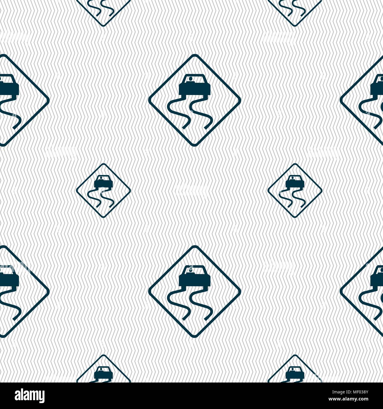 Road slippery icon sign. Seamless pattern with geometric texture. Vector illustration Stock Vector