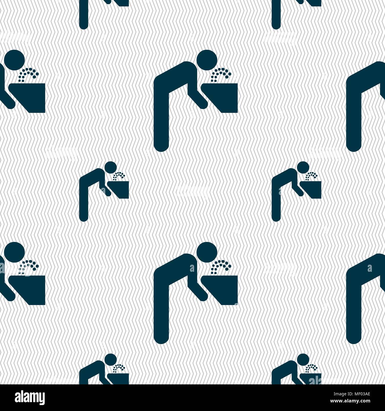 drinking fountain icon sign. Seamless pattern with geometric texture. Vector illustration Stock Vector