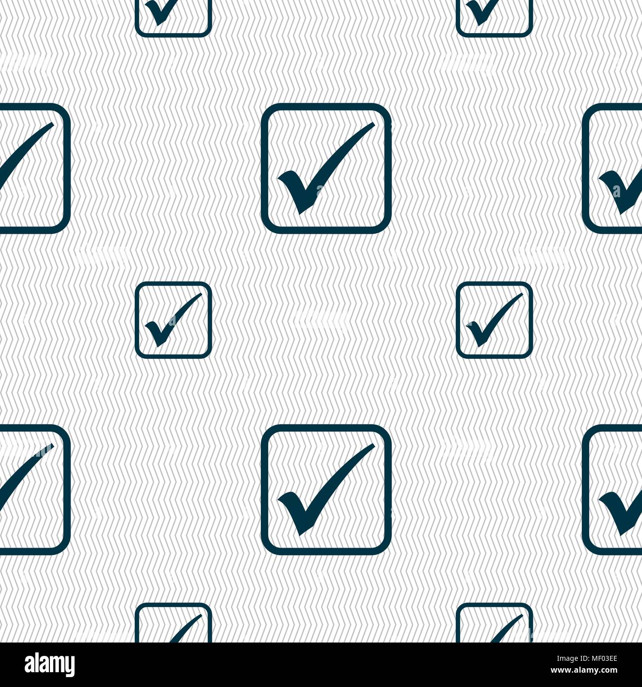 A check mark icon sign. Seamless pattern with geometric texture. Vector