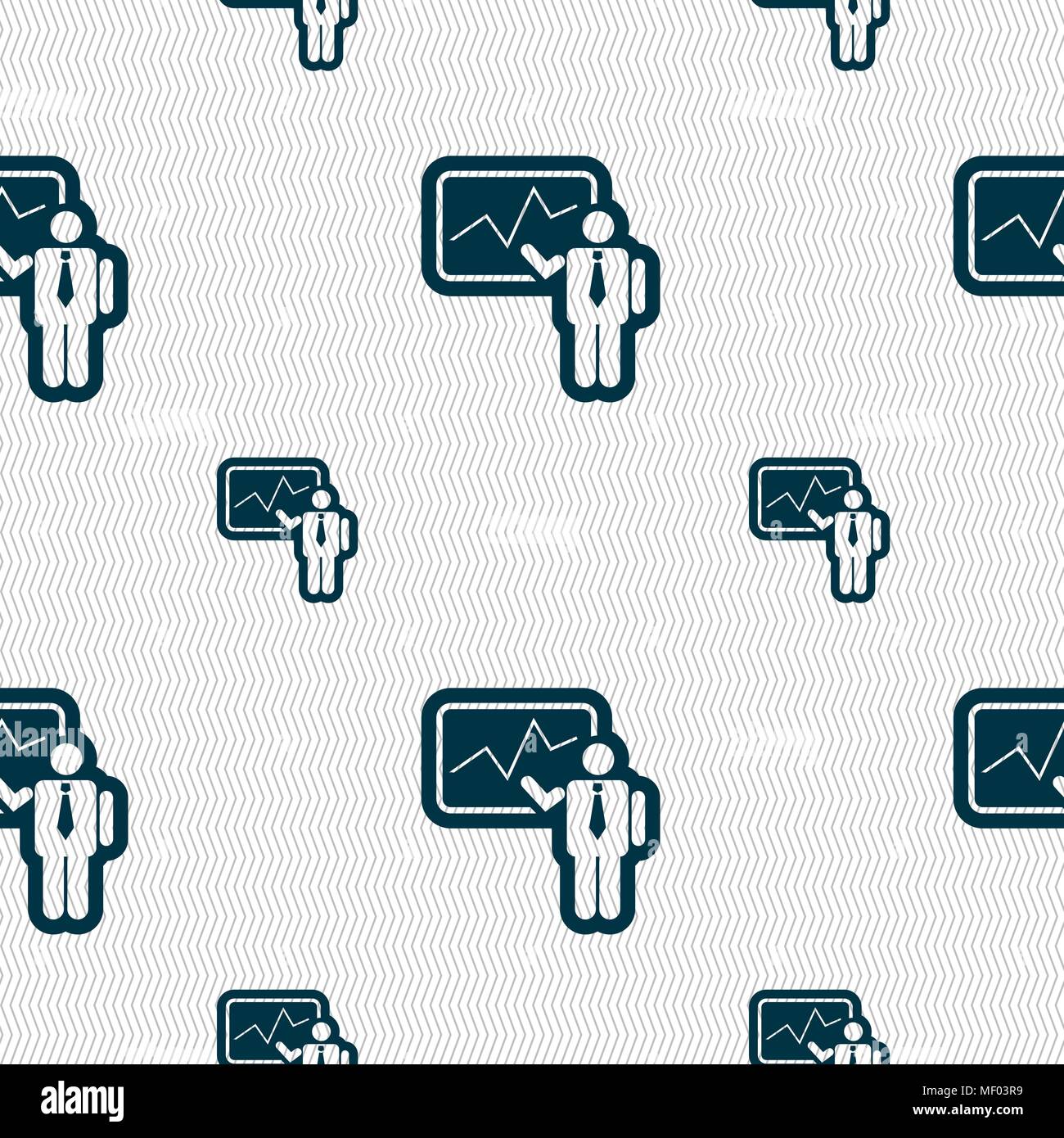 businessman making report icon sign. Seamless pattern with geometric ...