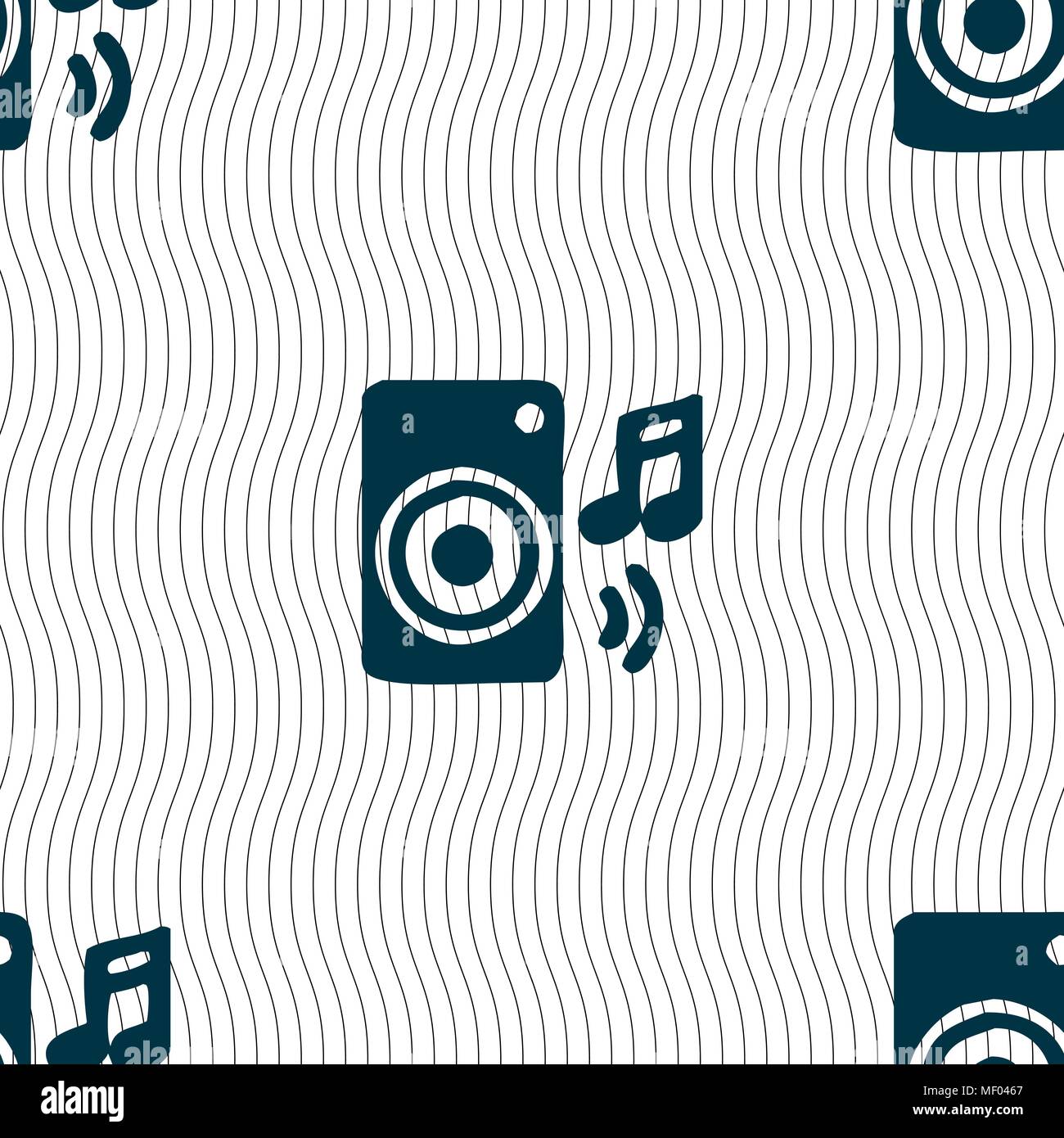 music column, disco, music, melody, speaker icon sign. Seamless pattern with geometric texture. Vector illustration Stock Vector