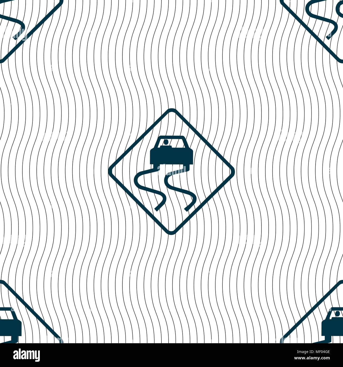 Road slippery icon sign. Seamless pattern with geometric texture. Vector illustration Stock Vector