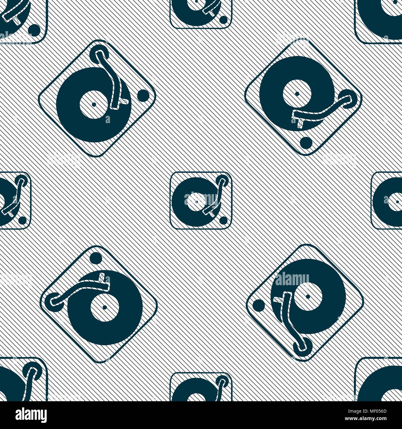 Gramophone, vinyl icon sign. Seamless pattern with geometric texture ...