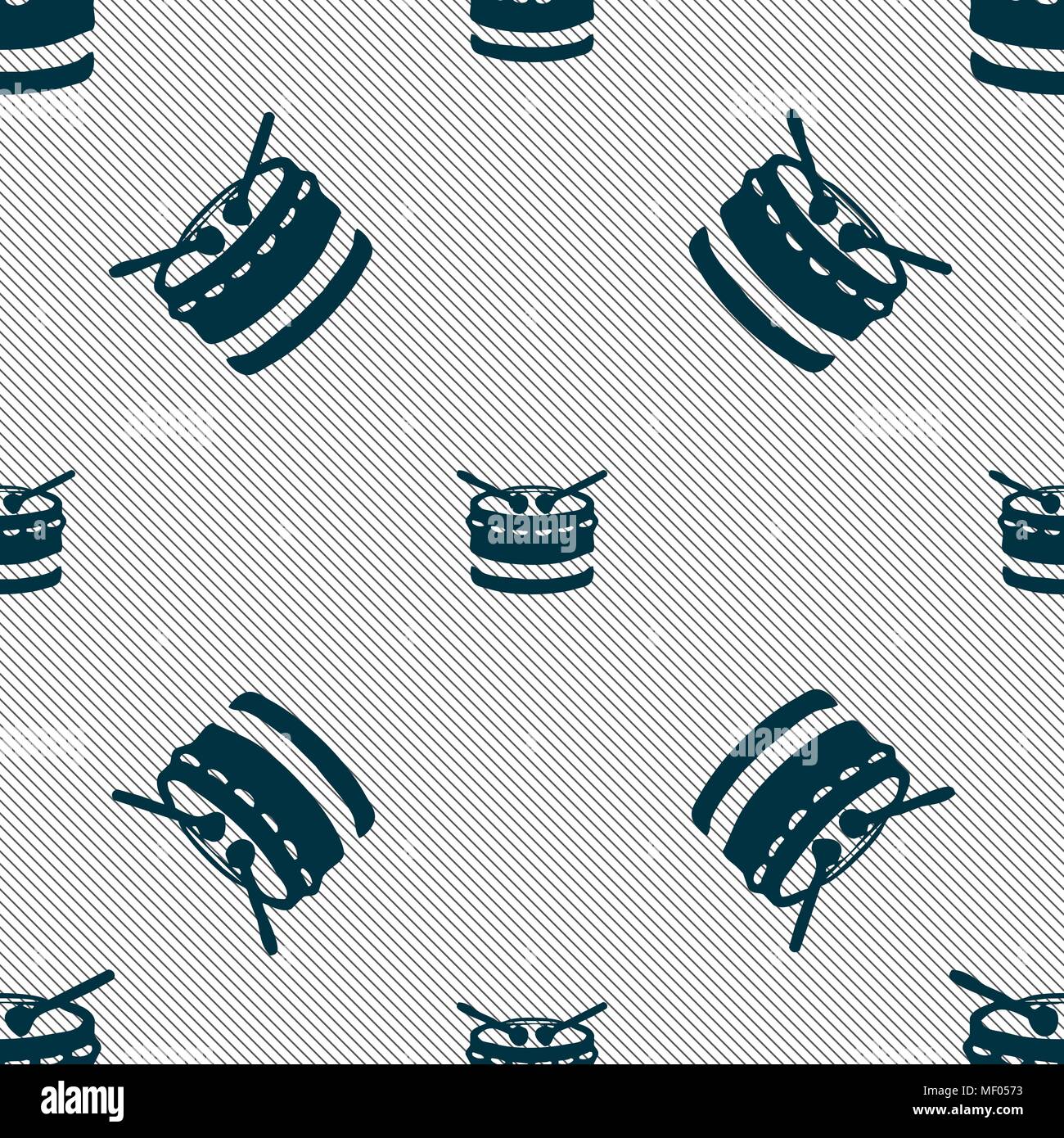 drum icon sign. Seamless pattern with geometric texture. Vector illustration Stock Vector