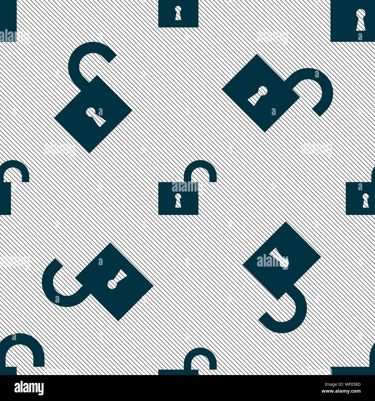 open lock icon sign. Seamless pattern with geometric texture. Vector illustration Stock Vector