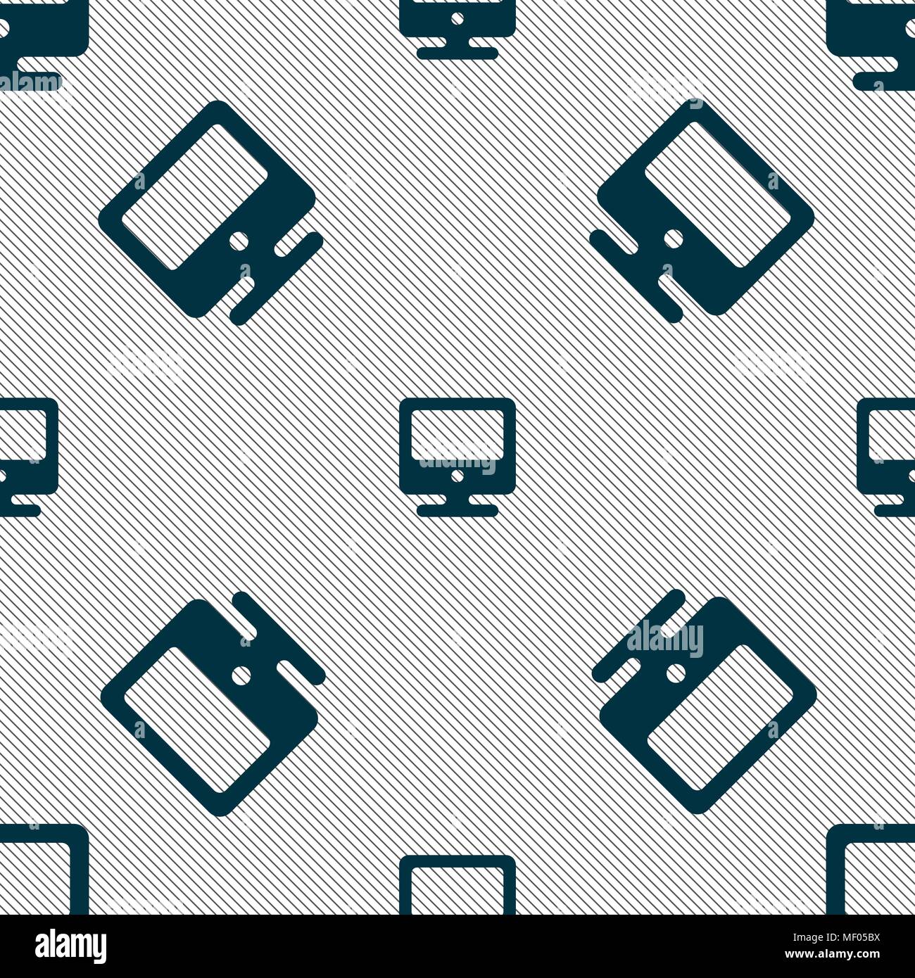 monitor icon sign. Seamless pattern with geometric texture. Vector illustration Stock Vector