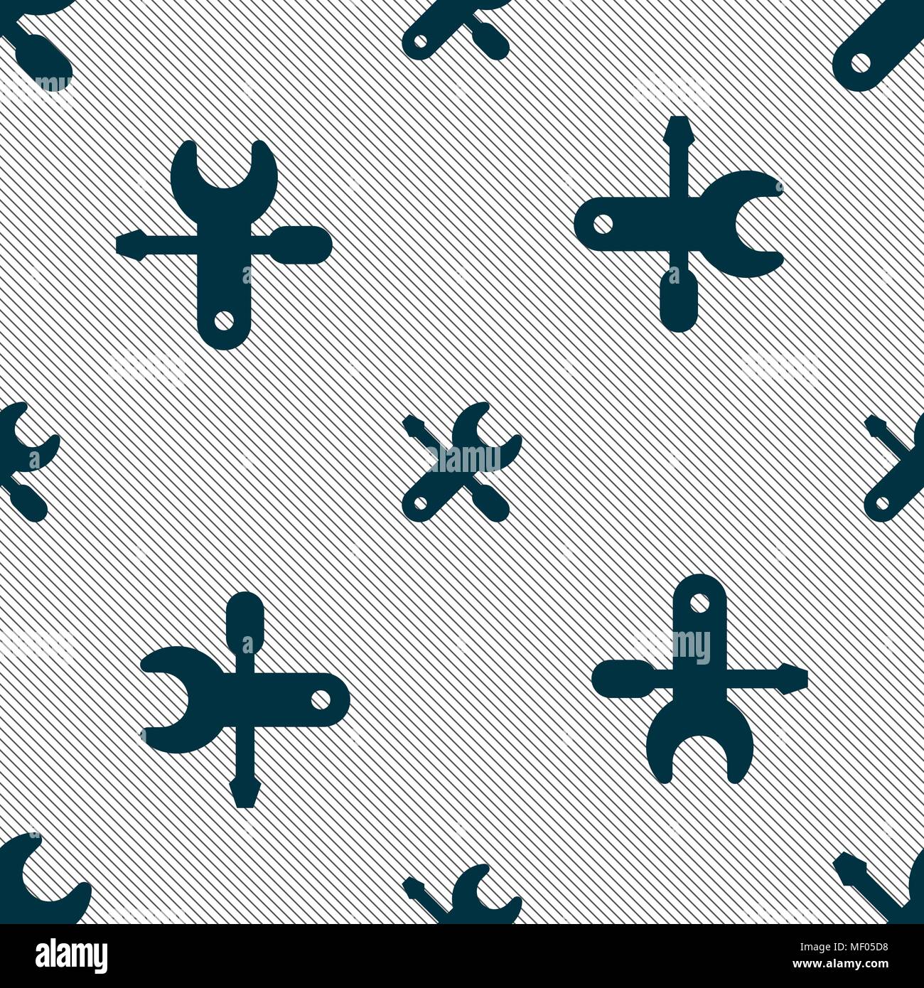 screwdriver, key, settings icon sign. Seamless pattern with geometric texture. Vector illustration Stock Vector