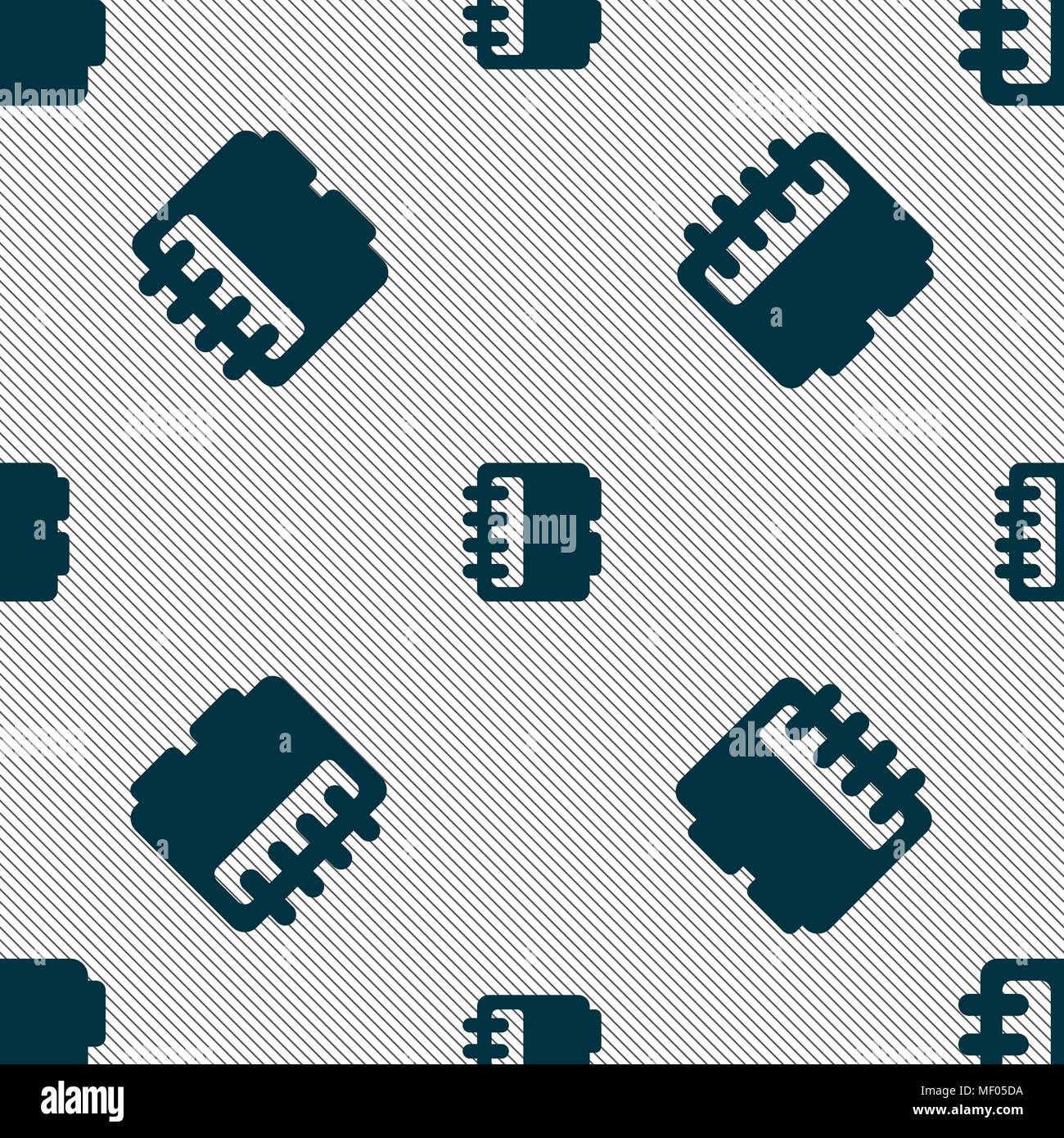 Notepad, calendar icon sign. Seamless pattern with geometric texture. Vector illustration Stock Vector