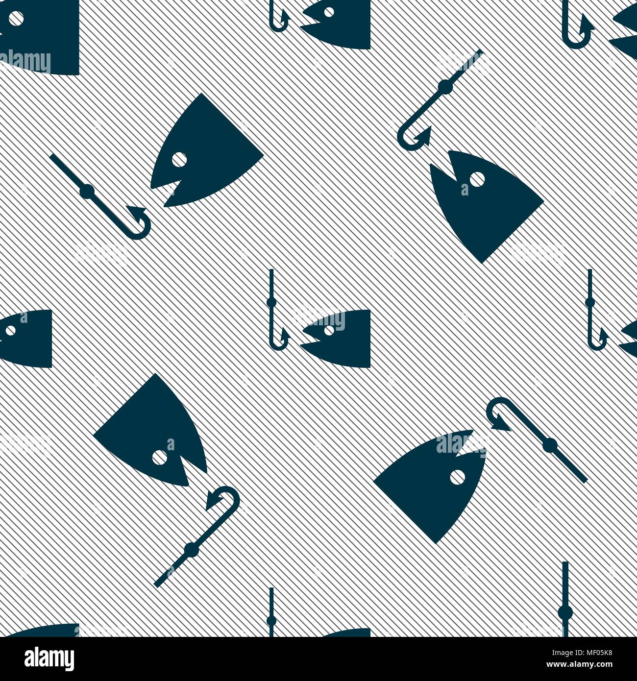 Fishing icon sign. Seamless pattern with geometric texture. Vector illustration Stock Vector