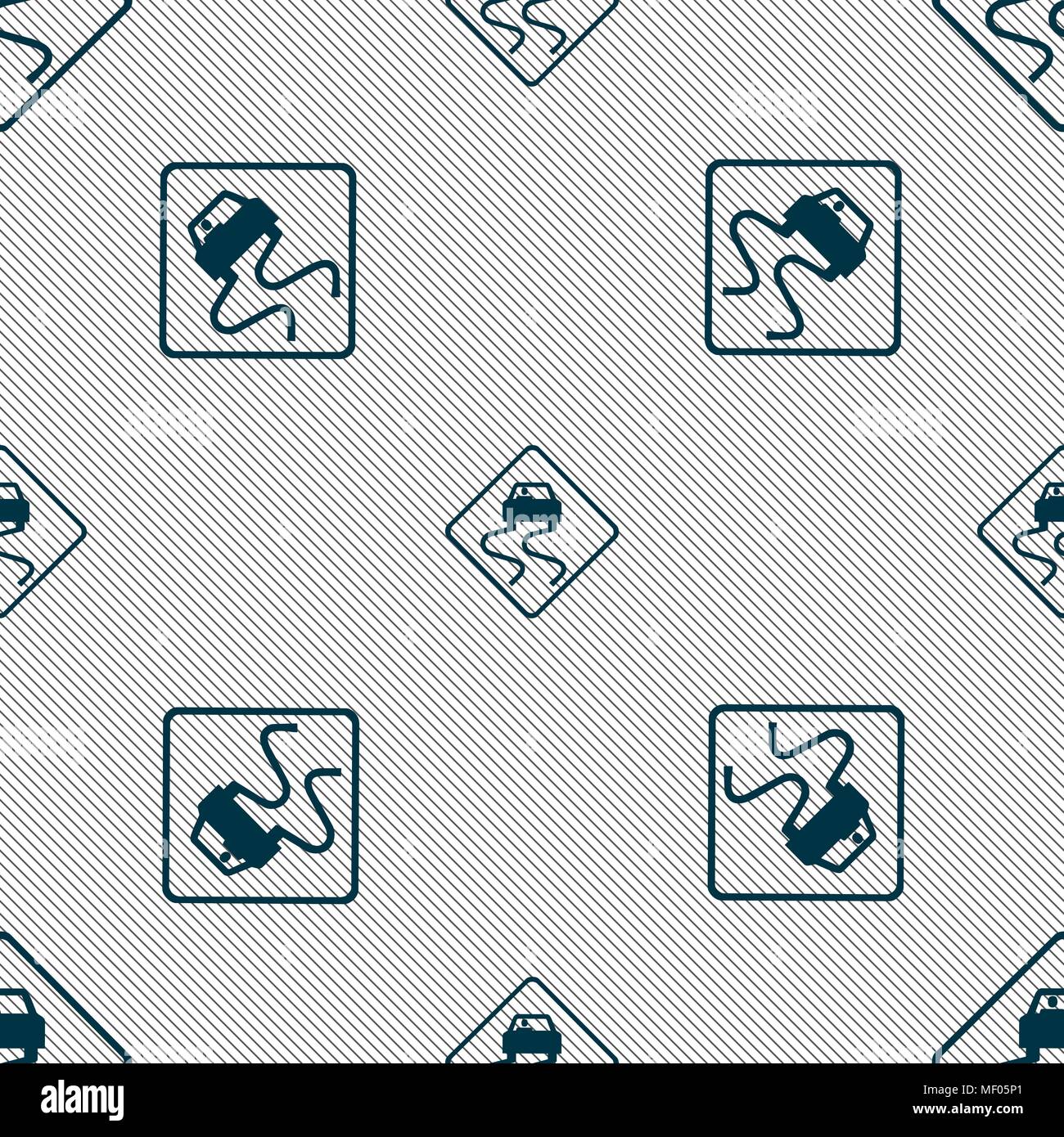 Road slippery icon sign. Seamless pattern with geometric texture. Vector illustration Stock Vector