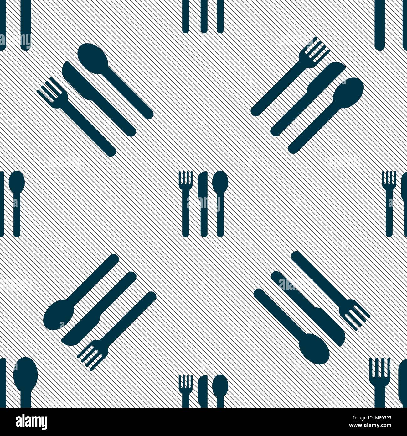 fork, knife, spoon icon sign. Seamless pattern with geometric texture. Vector illustration Stock Vector