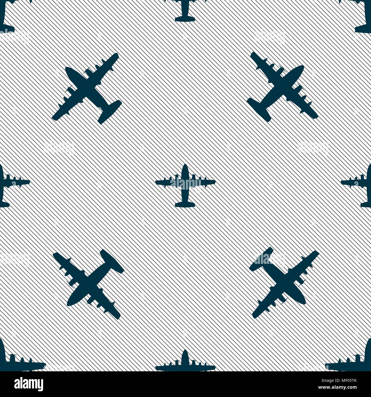 aircraft icon sign. Seamless pattern with geometric texture. Vector illustration Stock Vector