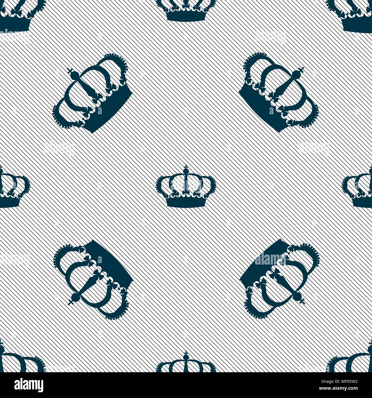 Crown icon sign. Seamless pattern with geometric texture. Vector ...