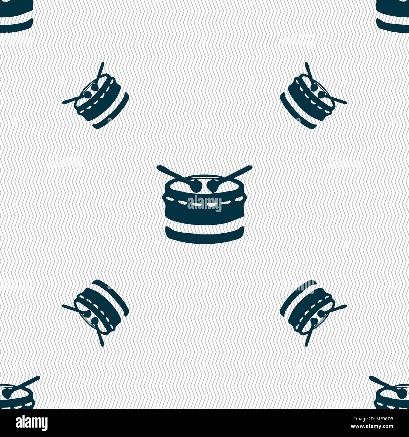drum icon sign. Seamless pattern with geometric texture. Vector illustration Stock Vector