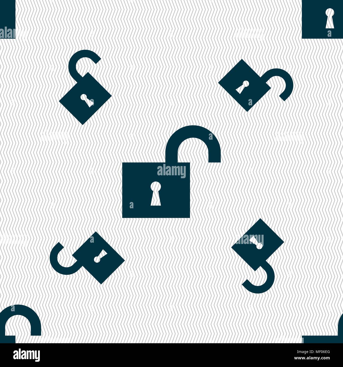 open lock icon sign. Seamless pattern with geometric texture. Vector illustration Stock Vector