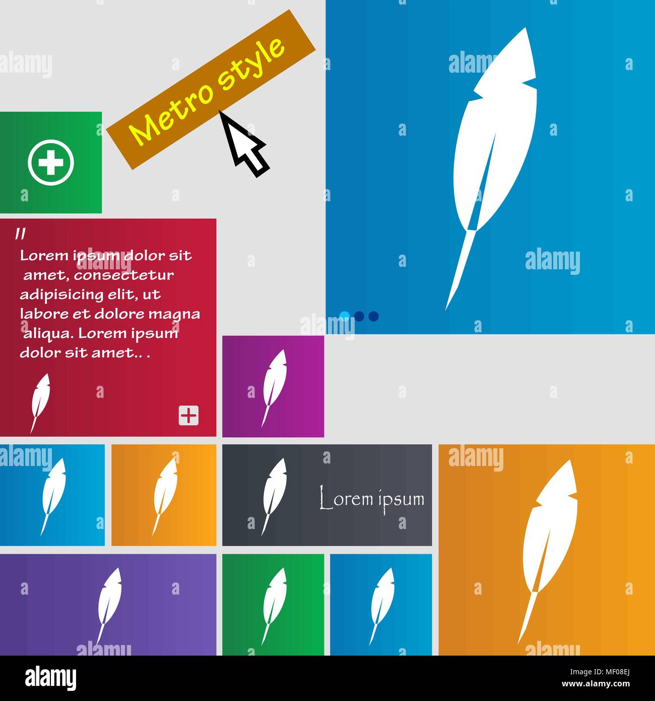 Feather sign icon. Retro pen symbol. Set of colored buttons Vector ...