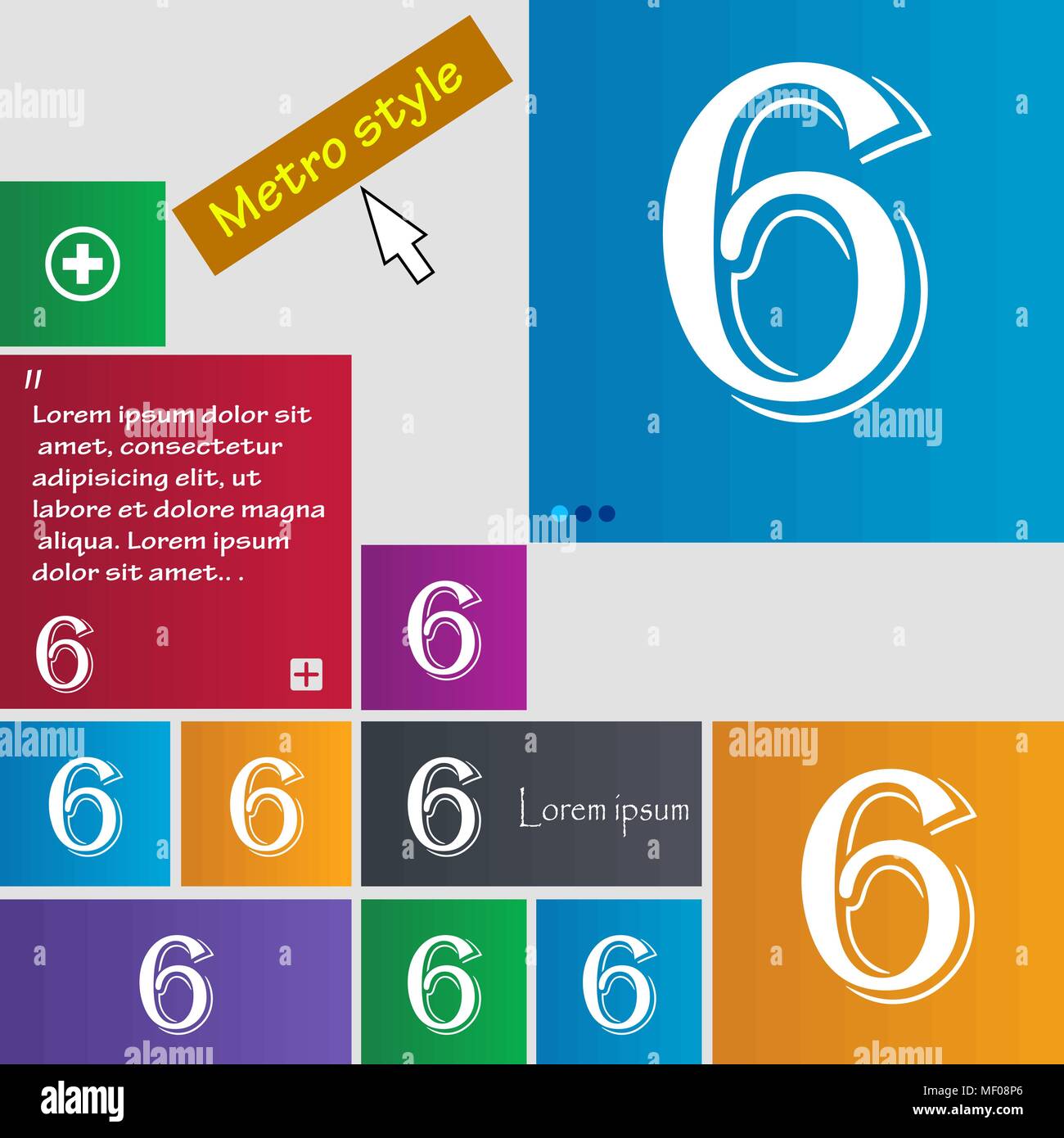 number six icon sign. Set of coloured buttons. Vector illustration ...