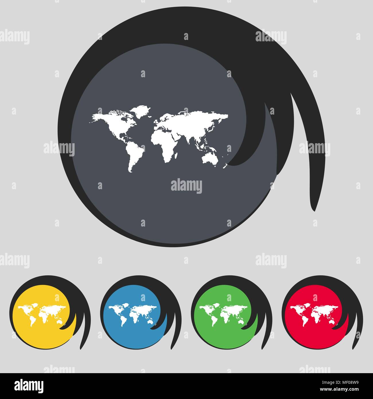 Globe sign icon. World map geography symbol. Set colourful buttons ...