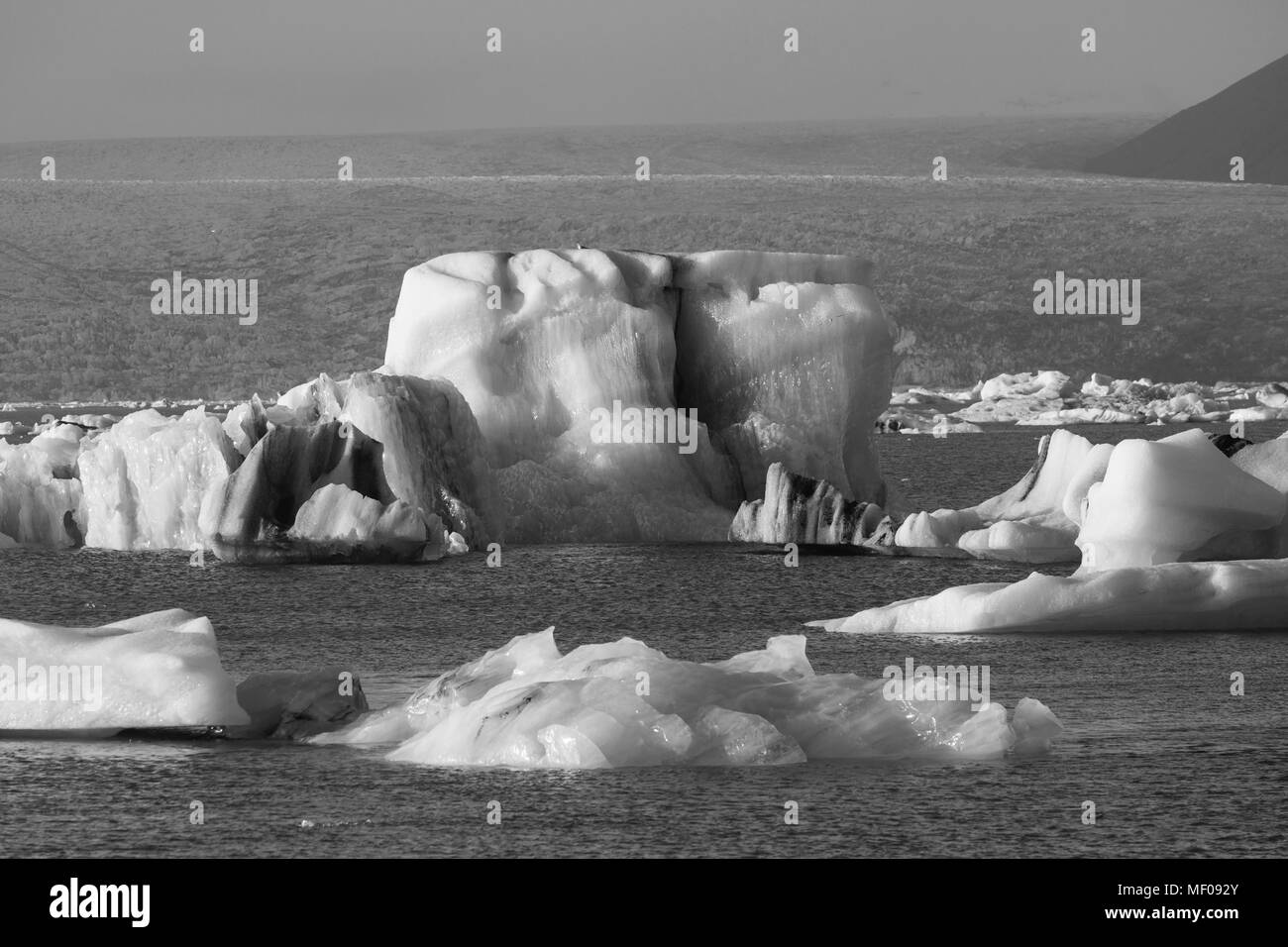 Jokulsarlon Glacial Lagoon in black and white, Vatnajokull, Iceland Stock Photo