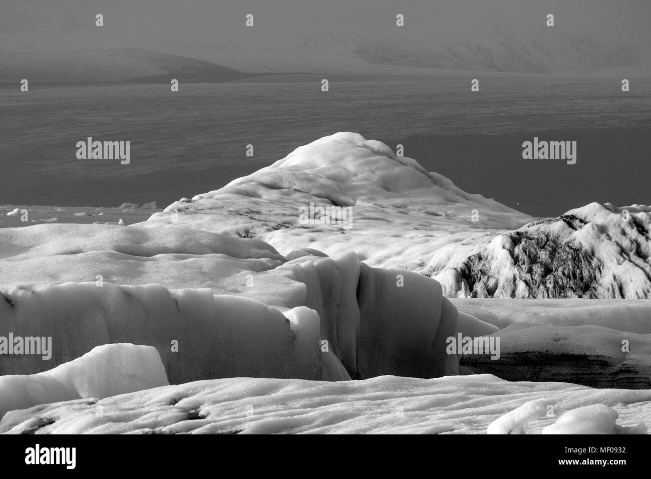 Jokulsarlon Glacial Lagoon in black and white, Vatnajokull, Iceland Stock Photo