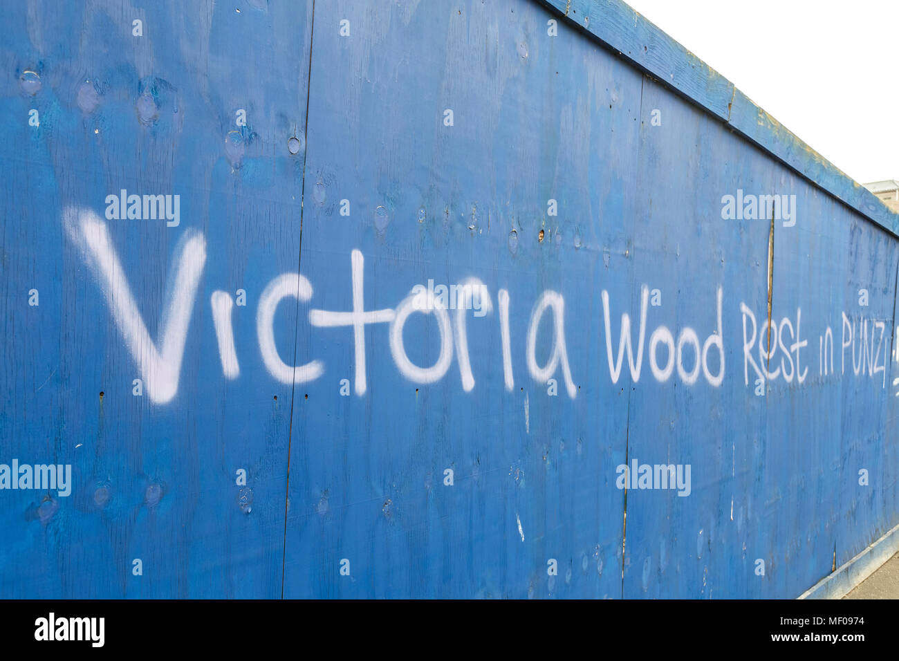 Rest in Punz slogan dedicated to the comedienne Victoria Wood. Bristol. UK Stock Photo