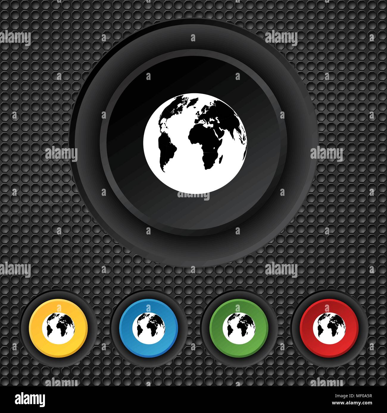 Globe sign icon. World map geography symbol. Set colourful buttons ...