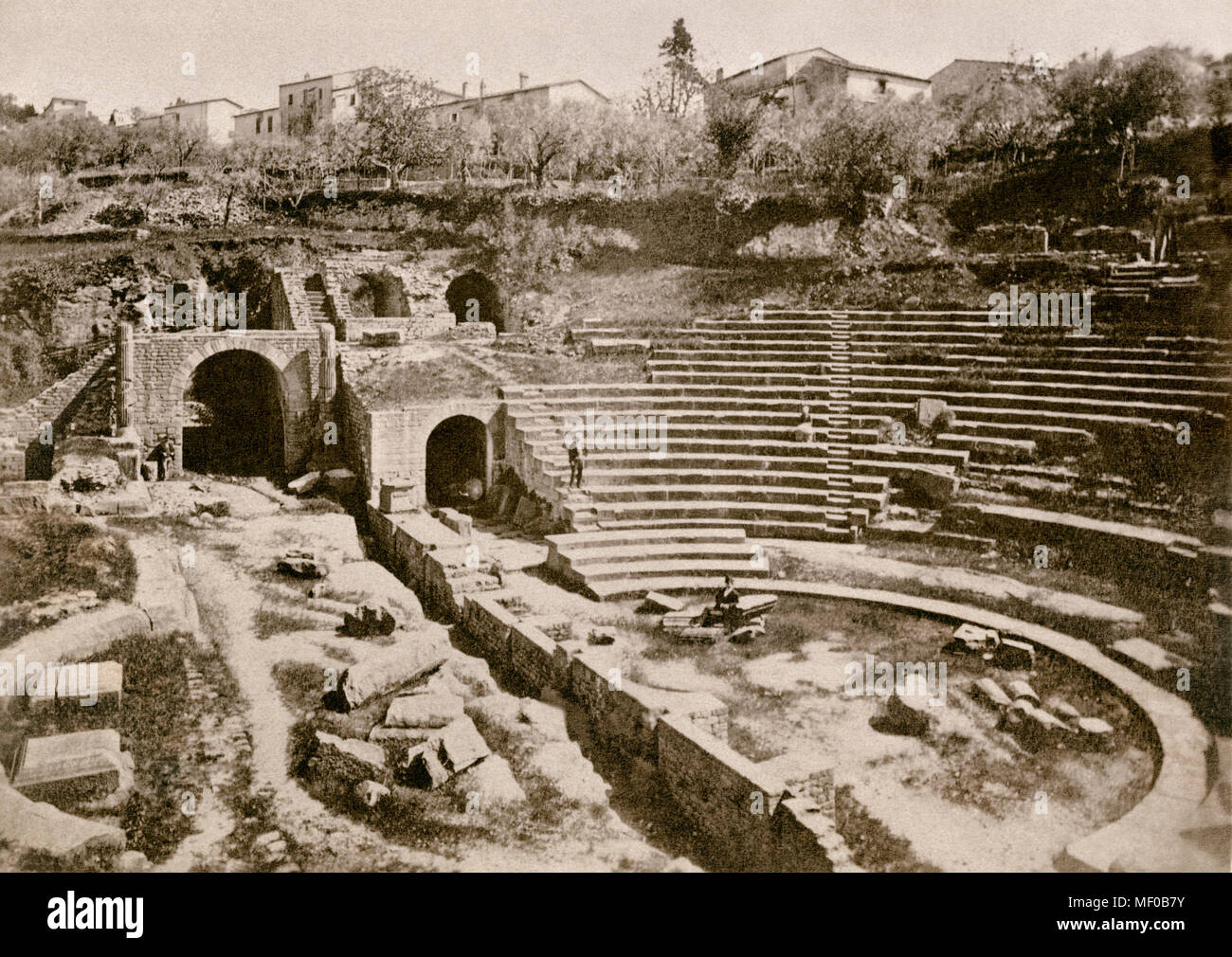 Roman amphitheater in Fiesole, excavated in 1882. Photograph Stock Photo