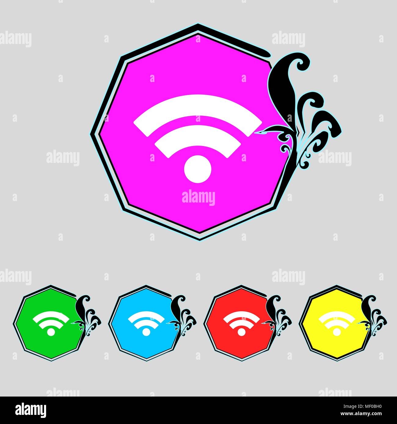 Wifi sign. Wi-fi symbol. Wireless Network icon. Wifi zone Set colourful buttons Vector illustration Stock Vector